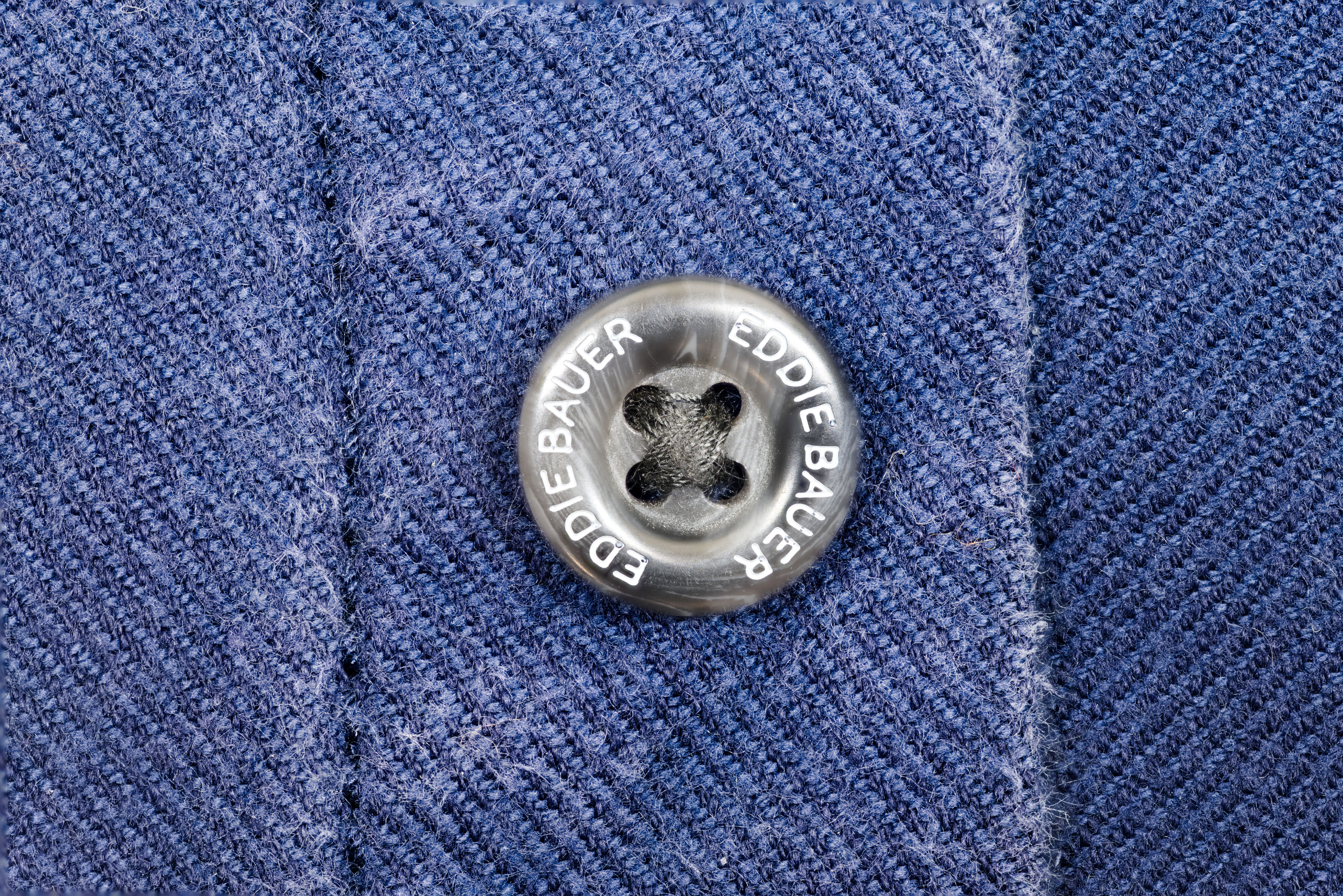 Extreme close-up of a button on a blue shirt